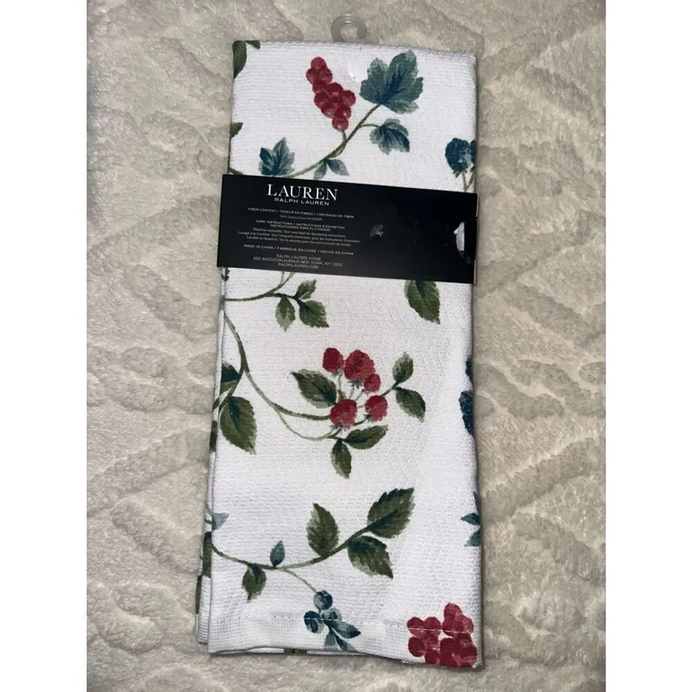 LRL White Red Blue Green Berry Print Terrycloth Cotton Dish Tea Kitchen Towels